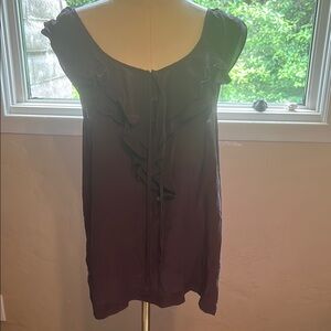 Theory Purple Tie Front Ruffled Cap Sleeve Blouse